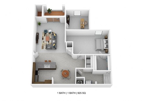 Floor plan for 1 bed, 1 bath, 925 sqft